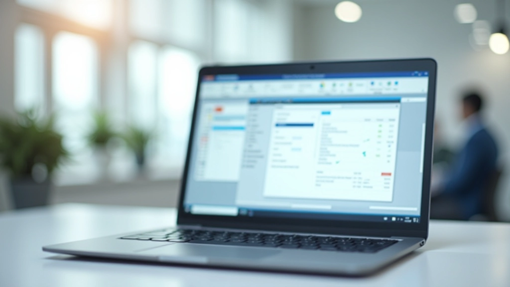 Laptop displaying multiple accounting and business management applications on screen, showing integrated software dashboard