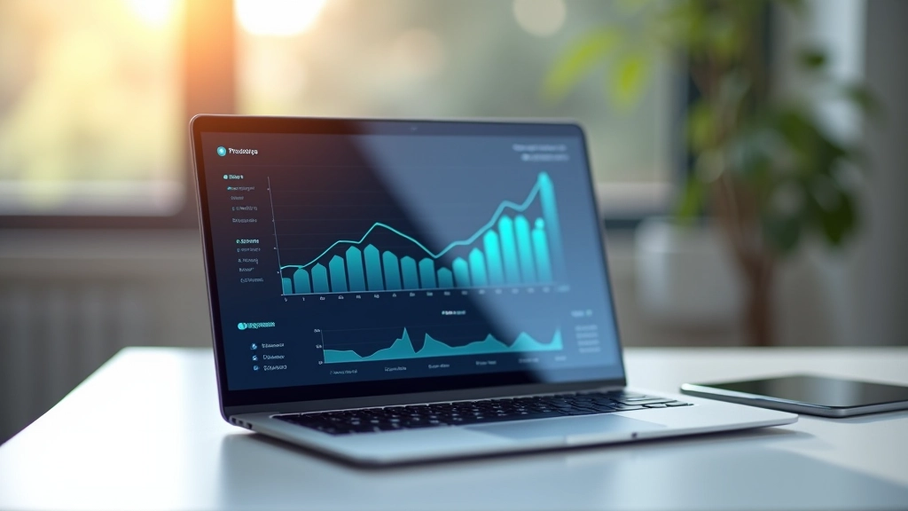 Laptop screen displaying cloud-based accounting software interface with real-time dashboard and financial charts