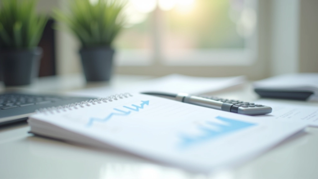 Organized desk setup with notebook, calculator, and laptop displaying spreadsheet with categorized business expenses