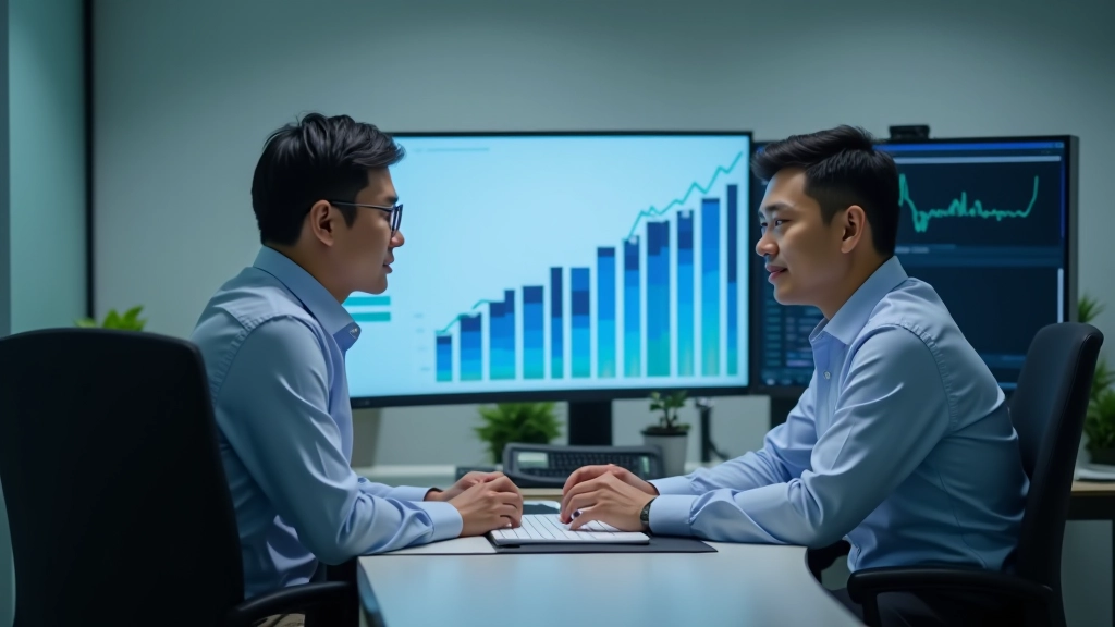 Two accountants collaborating at desk reviewing financial records and discussing business accounting strategies